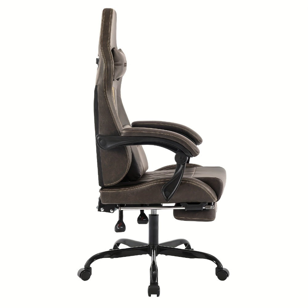 Silla de Juego y Oficina, Silla de Computadora con Reposapiés, Reposacabezas y Soporte Lumbar, Silla Ergonómica, Silla Giratoria y Ajustable en Altura, Opciones en Gris, Beige, , Marrón y Verde