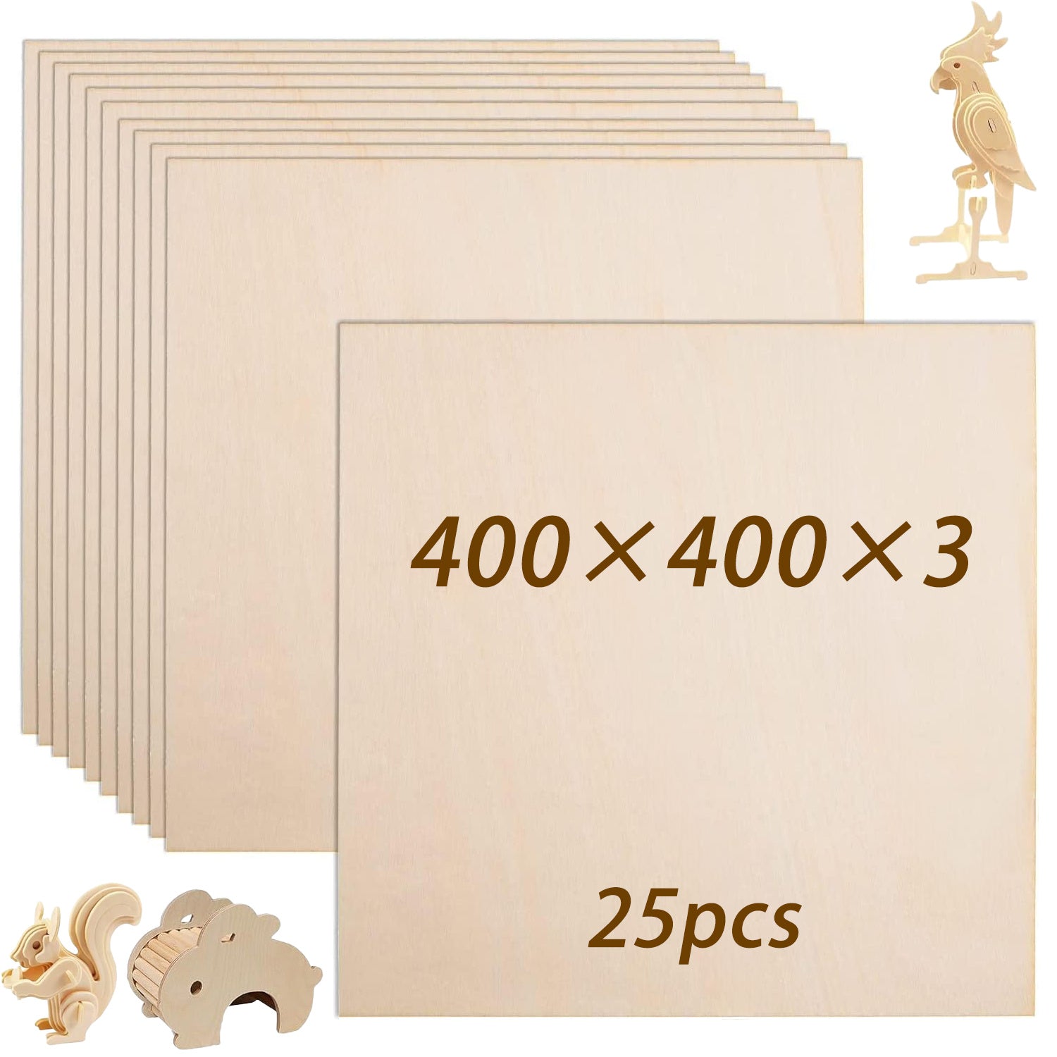 25 piezas de madera contrachapada de tilo Tocome | Paneles de madera sin acabado de alta calidad de 400×400×3 mm, grano de madera natural, superficie lisa, adecuados para grabado láser, corte CNC, tallado de madera, artesanía, modelismo - Robusto y establ