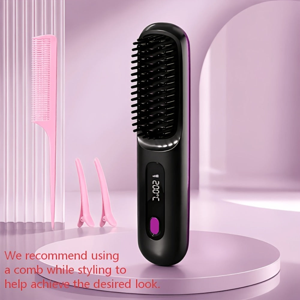 Plancha de pelo inalámbrica | Plancha de Cabello Inalámbrica, Calentamiento Rápido, Peine Alisador para Mujeres, Ligero, Puerto Tipo-C, Anti