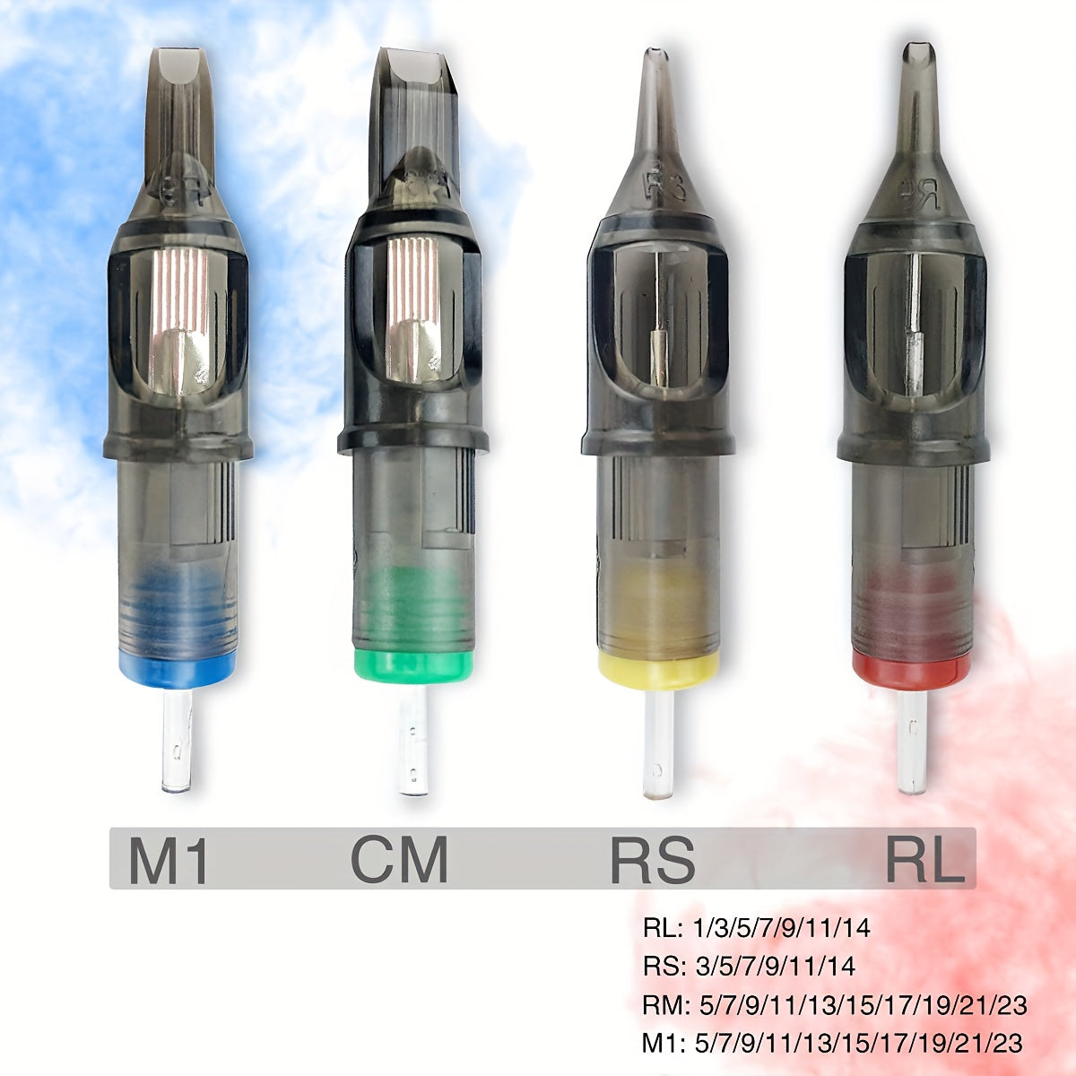 50 Agujas de Cartucho para Tatuaje Poseidon Surtidas en Varios Tamaños, Incluyendo Tipos Redondo Liner, Shader y Magnum, Disponibles en Opciones Curvas y Redondas