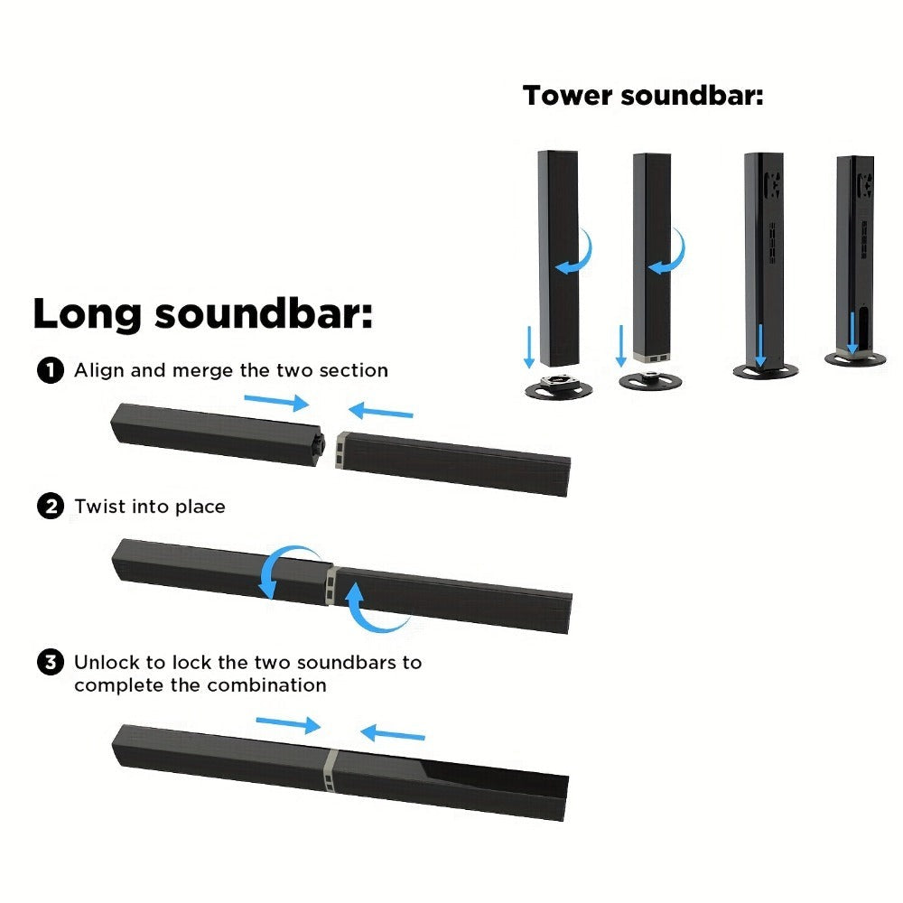 Barra de sonido con subwoofer, barra de sonido para Smart TV, barras de sonido inalámbricas 5.0, graves profundos, sistema de audio para TV con ARC/Opt/AUX para sonido de cine en casa mejorado, altavoz con control remoto por infrarrojos