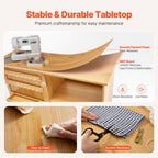 Mesa de costura plegable VEVOR con ruedas con cerradura estantes bandejas puerta color madera