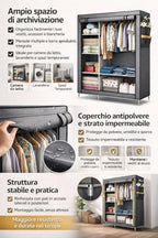 Armario Cecaro Group de tela 105X45X170 Cm - Estructura de acero reforzado, antipolvo e impermeable, armario portátil con estantes y barra para colgar, fácil de montar
