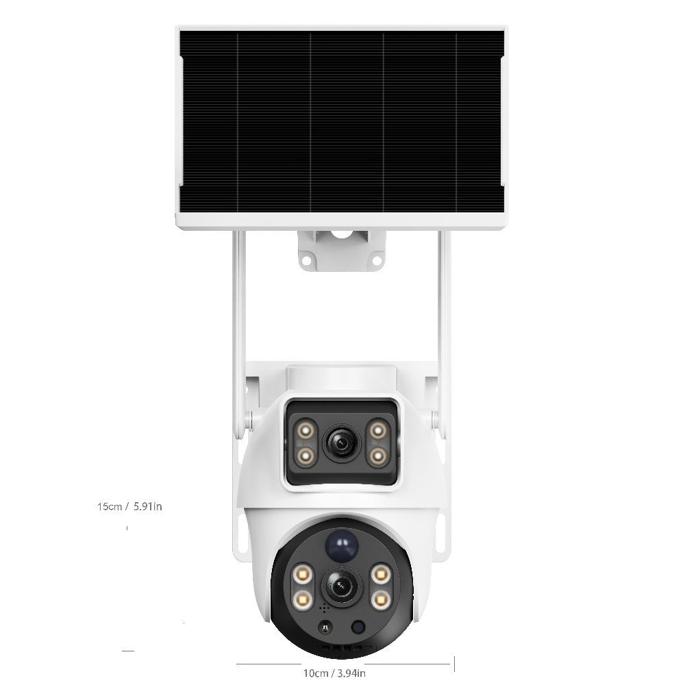 Cámara de seguridad inteligente solar de doble lente 4G para exterior con 8MP, detección de movimiento, audio bidireccional, visión nocturna a todo color, notificaciones de alarma, equipada con tarjeta SIM