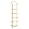 Estantería, Librero de Vidrio Templado, Unidad de Estantería Delgada para Dormitorio, Baño, Oficina en Casa, Estructura de Acero, 6 Estantes Dorados, Estantes