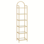 Estantería, Librero de Vidrio Templado, Unidad de Estantería Delgada para Dormitorio, Baño, Oficina en Casa, Estructura de Acero, 6 Estantes Dorados, Estantes