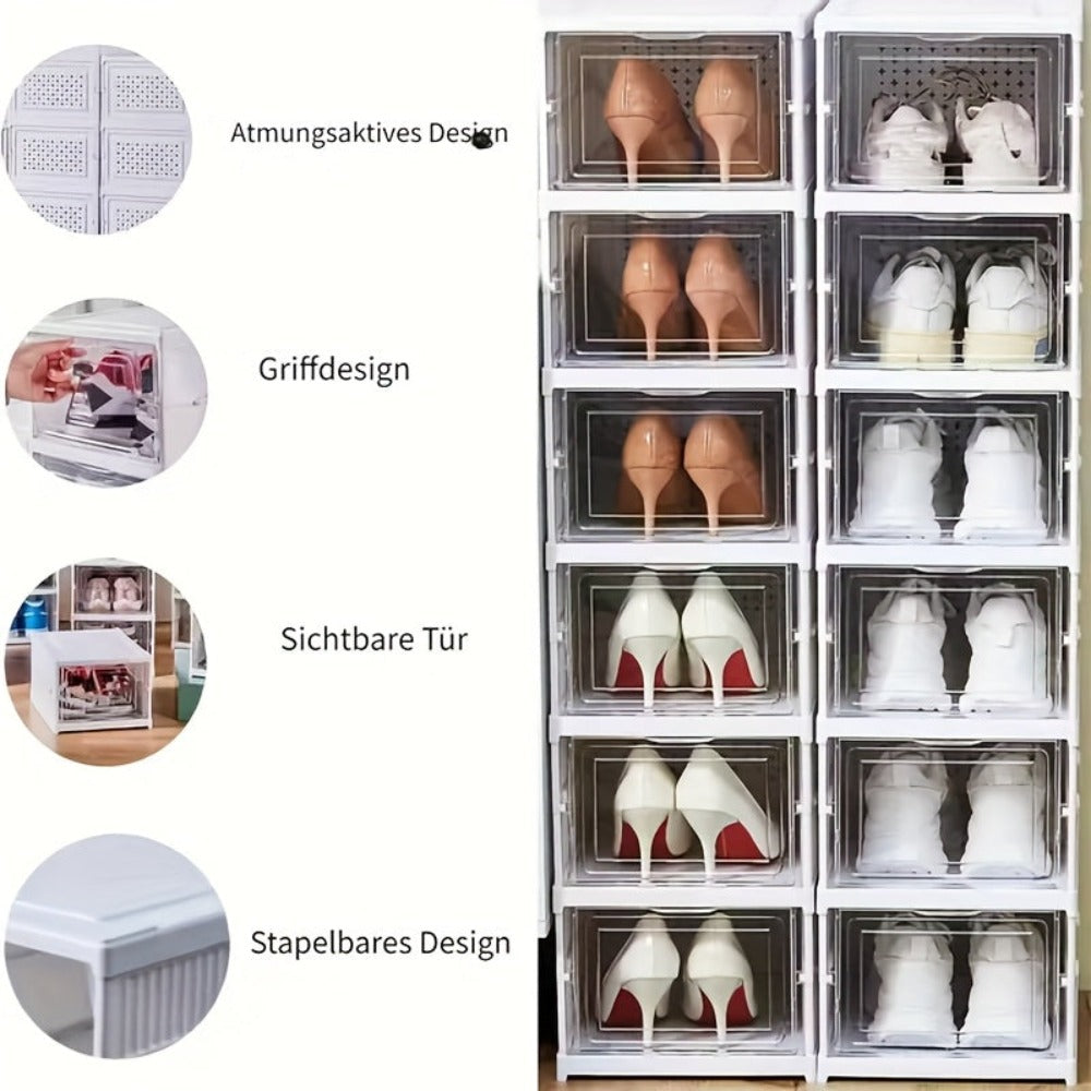 Cajas de zapatos apilables, contenedores de almacenamiento de plástico grueso de 6/9 niveles – Estante de zapatos plegable y abatible con diseño de tapa abatible, no requiere montaje, diseño vertical que ahorra espacio, apto para zapatillas/botas/tacones