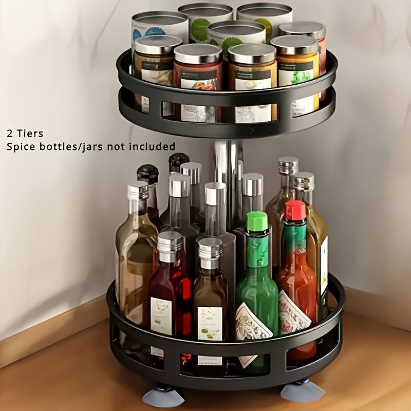 Organizador de Cocina Giratorio 360 Grados - Estante Metálico para Especias con Contenedores de Almacenamiento para Condimentos, Aceites y Vinagre - Opciones de Doble/Triple Capa