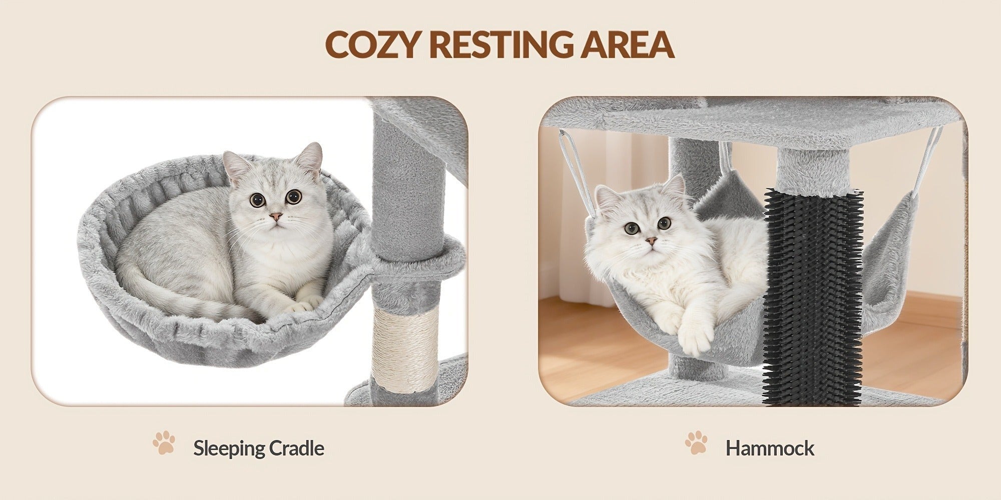 Árbol para gatos de 220 cm de varias capas con 3 casitas para gatos, 3 plataformas, 3 hamacas, 8 postes de sisal, 1 bola de pelo y 1 cuerda de sisal