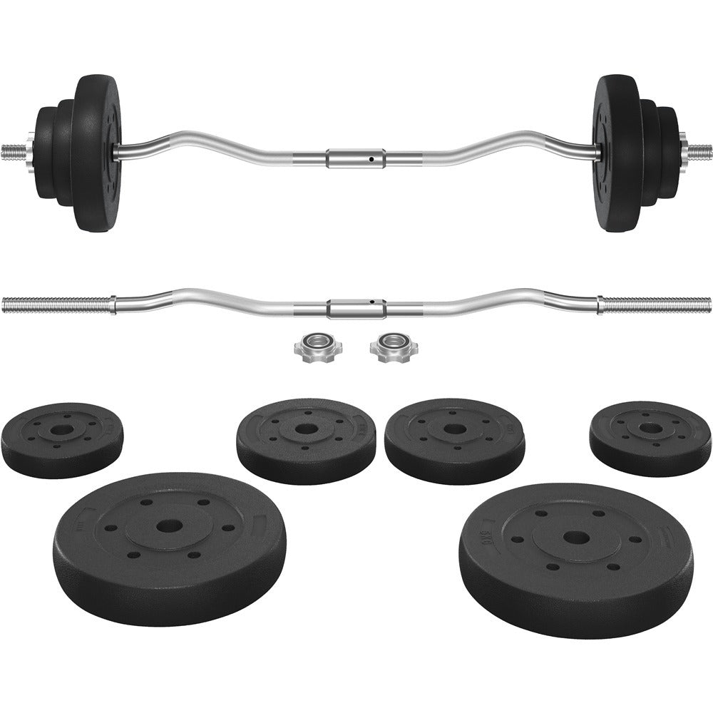 Juego de pesas Sz-Barbell Set Curlset 20/25/30 Kg, juego de barra larga con 6 discos, Sz-Bar para entrenamiento de fuerza, barra de curl con pesas