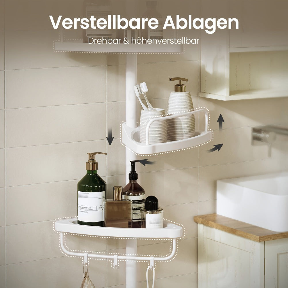 Estante de Esquina para Ducha, Estante de Baño de 4 Niveles, Organizador Ajustable de 85 a 305 cm, Estantes para Baño