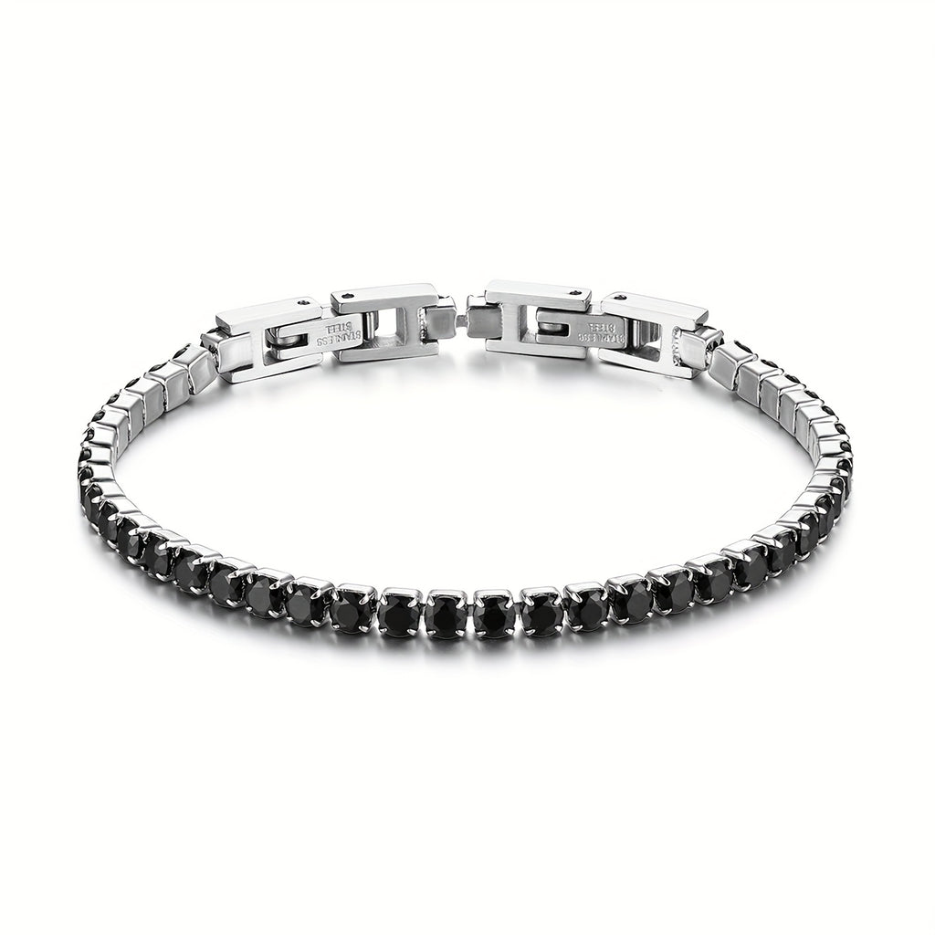 Pulsera para hombre hecha de acero inoxidable, con circonio sintético, perfecta para aniversarios de boda, cumpleaños o regalos de Navidad