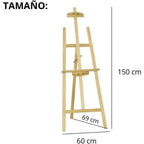 Caballete Pintura Plegable | Atril para Pintar de Madera de Pino 175 cm | Altura e Inclinación Regulable | Ideal para Exposiciones Niños y Adultos | Ligero y fácil de plegar