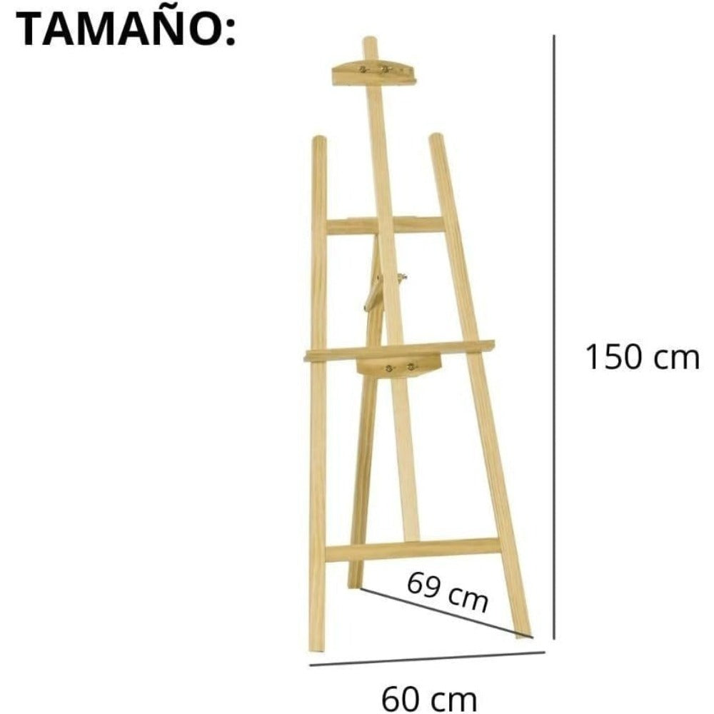 Caballete Pintura Plegable | Atril para Pintar de Madera de Pino 175 cm | Altura e Inclinación Regulable | Ideal para Exposiciones Niños y Adultos | Ligero y fácil de plegar