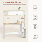 Escritorio | 1pc Escritorio de Oficina, Mesa para Computadora con Estantes, Estantería de 5 Niveles, Roble Blanco, Mesa de Juegos con Espacio de