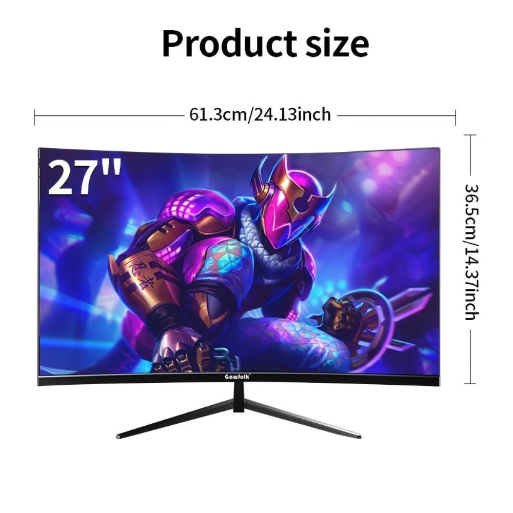 Monitor de gaming curvo Gawfolk de 27 pulgadas 100Hz, pantalla para PC Full HD 1080P, pantalla de ordenador sin bisel de 1800R con tecnología FreeSync y cuidado ocular, compatible con VESA