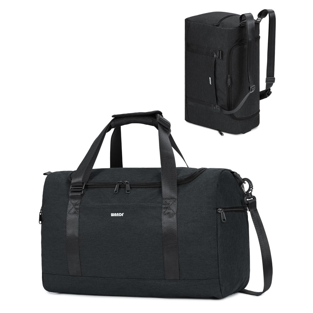 Bolso de mano de 32L aprobado para avión, para debajo del asiento, 45X36X20, equipaje de mano con compartimentos desmontables para artículos de tocador y zapatos, Weekender para hombres y mujeres (Opciones de color triple: Negro | Azul Marino | Rosa Champ