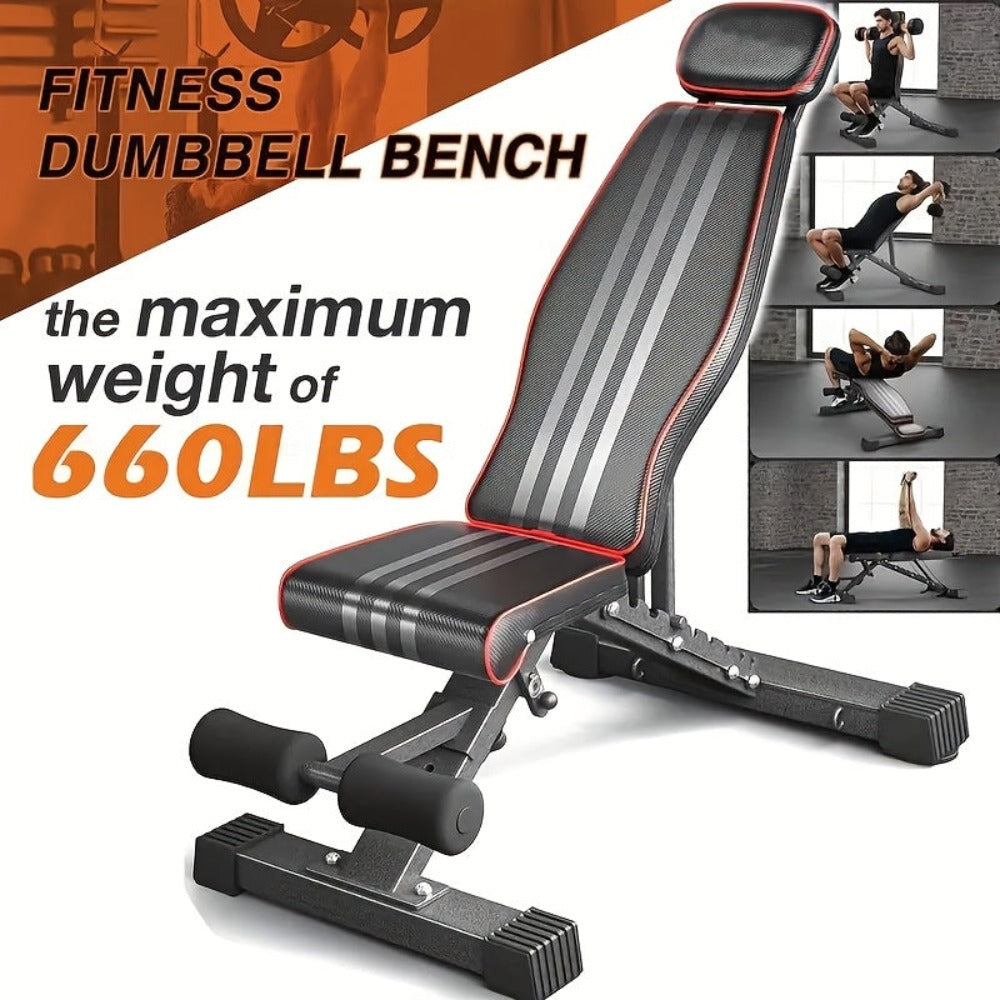 Banco de Pesas Ajustable, Banco de Entrenamiento Plegable con Capacidad de 299.37 KG, Soporte Extendido para Cabeza, Cuello y Columna, Banco Inclinado, Declinado y Plano para Entrenamiento de Fuerza en Gimnasio en Casa