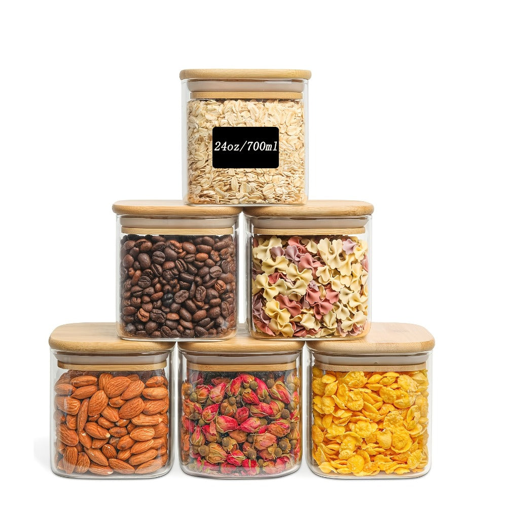Almacén local, juego de 3/6 tarros de cristal para almacenar alimentos, recipientes de cristal transparente con tapa, botes para almacenar alimentos, tarros para especias, botes para té floreciente, café y azúcar, tarros herméticos de cocina de 24oz/51oz/