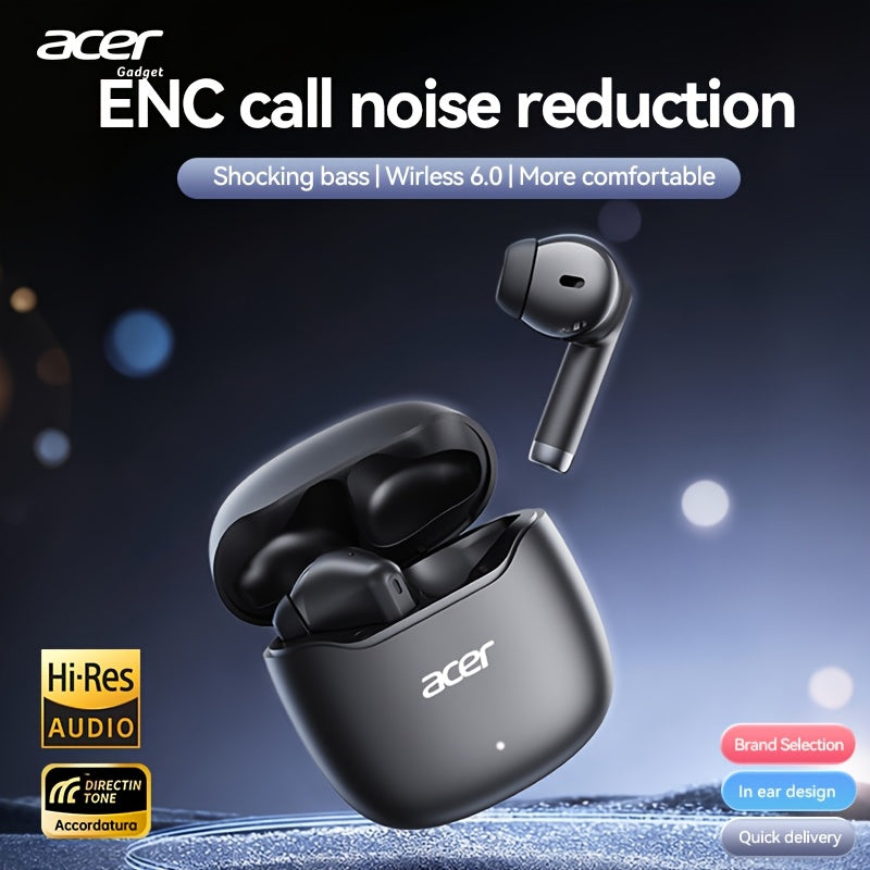 Auriculares Bluetooth | [Producto oficial auténtico de Acer] Auriculares inalámbricos TWS OHR617 con graves profundos, sonido estéreo, batería de