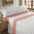Juego de cama de 3 piezas con estampado de verano | Sábana bajera, colcha, funda de almohada | Estampado sencillo de hojas coloridas | Tela suave | 90 cm - Varios tamaños disponibles - Rosa