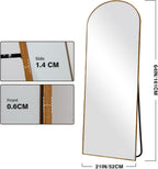 Melodieux Espejo arqueado de 161 X 52 cm con aspecto de madera de nogal y marco de aluminio, espejo de maquillaje de longitud completa independiente para colgar o montar en la pared para el baño