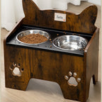 Comedero Elevado para Mascotas con Dos Tazas de Acero Inoxidable, Diseñado para Evitar Derrames, Apto para Perros de Todo Tamaño, con un Diseño Vintage Marrón y Negro
