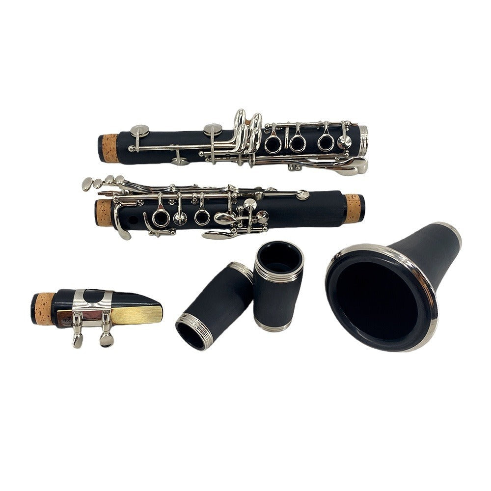 Siemonic Clarinete en Si bemol de 17 llaves, juego de clarinete chapado en níquel con estuche, kit de clarinete para principiantes con kit de limpieza y adicionales, instrumento de viento para práctica, interpretación y uso musical