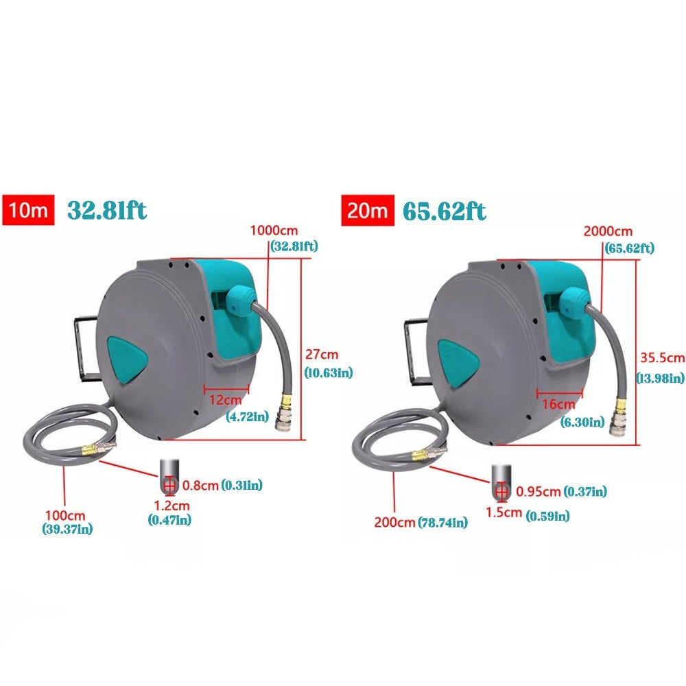 Soporte de manguera gris para pared con carrete de manguera neumático y conexión automática de 1/4''