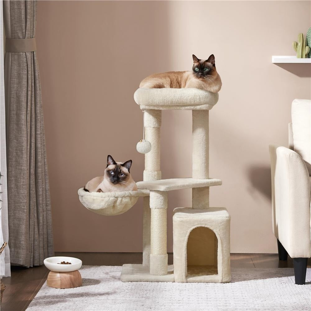 Costoffs Árbol de Gato con Plataforma de Altura de 87 Cm Árbol de Escalada con Cueva Cesta Postes de Sisal