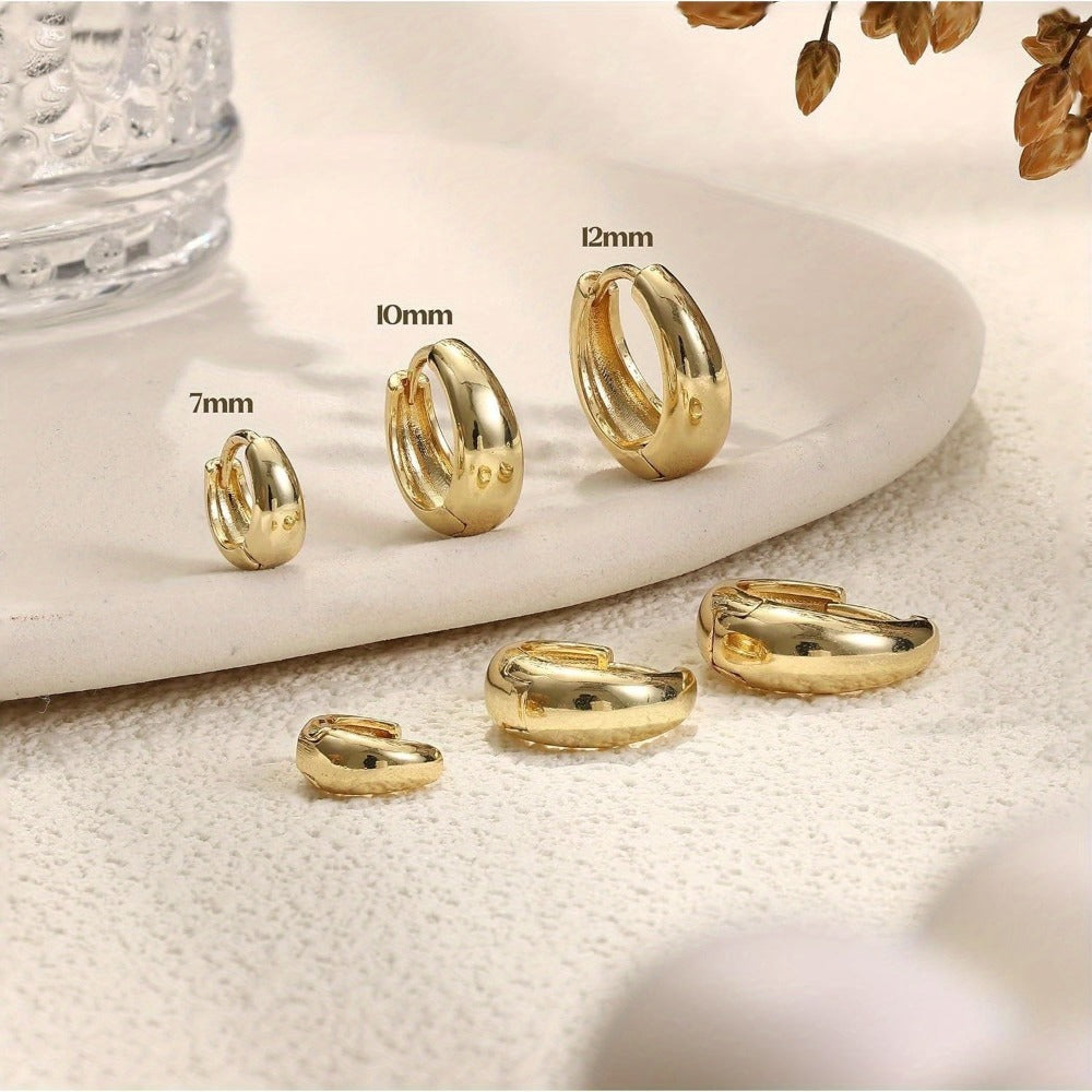 Set de 3 Pares de Aretes de Aro Dorados para Mujer, Aretes Dorados Plateados de 14K, Aretes de Aro Hipoalergénicos Pequeños, Aretes de Aro Ligeros, Aretes de Aro Gruesos Pequeños de Moda, Apilables para Múltiples Piercings