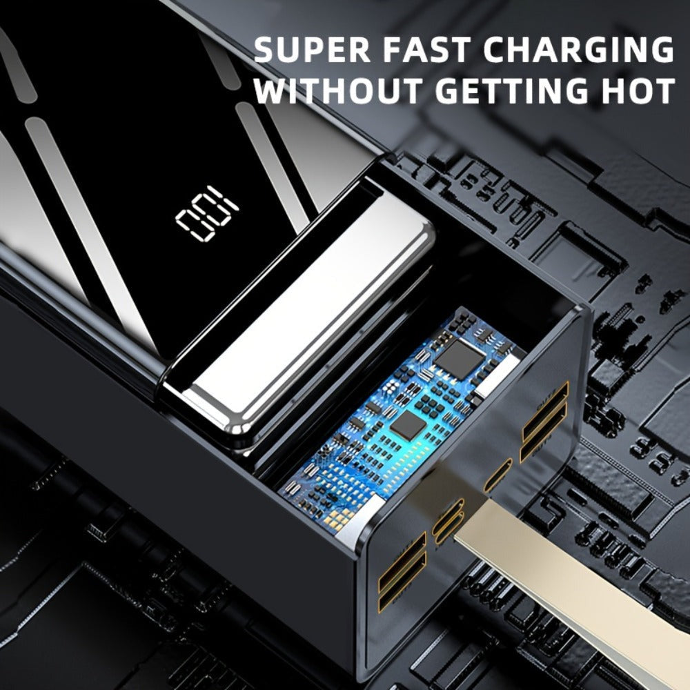 Batería Externa de 100000Mah | Ultra Alta Capacidad y Carga Segura | Pantalla LED y Correa de Cuero | Carga Rápida Multi-Dispositivo | Protección contra Sobrecalentamiento y Sobrecarga | para Android y iOS | Batería de Respaldo de Energía de Emergencia pa