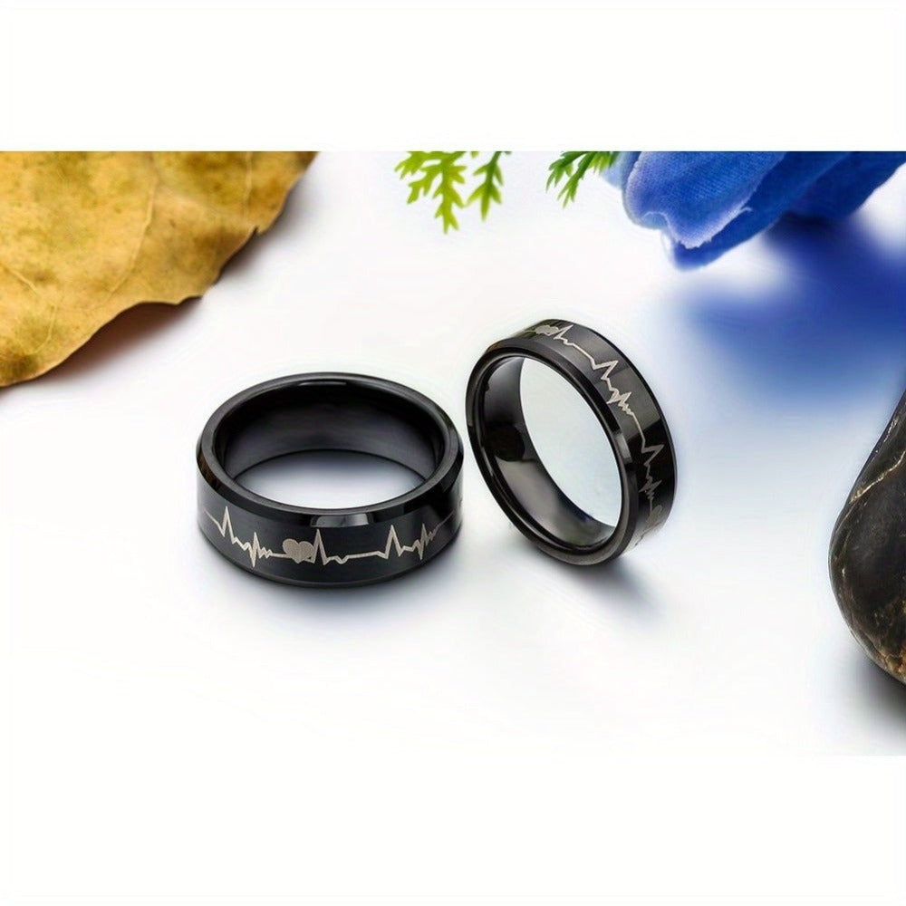 Anillo de pareja JewelryWe, carburador de tungsteno con corazones y latido, anillos de compañero, anillos de la amistad, anillos de boda, anillos de compromiso, banda,