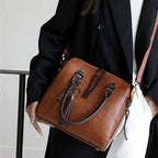 Conjunto de 4 piezas de bolsos para mujer, moderno y versátil, incluye bolso tote retro, bolso cruzado de hombro, bolso de mano, billetera, bolso tote grande de PU con cera de aceite, borlas, ideal para el día a día, viajes y como regalo