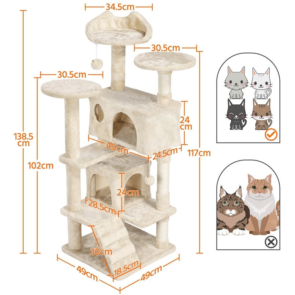 Costoffs Poste para Rascar de Gatos de 138 cm, Árbol Resistente con Pelota de Juego y Cueva para Gatos, Torre de Rascado y Escalada para Gatos, Casa para Gatos