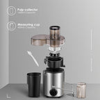 Licuadora de 400W con un gran conducto de alimentación para frutas y verduras enteras, fácil de limpiar, diseño centrífugo de acero inoxidable, base antideslizante, extremo plateado