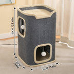 Nido Felino de Dos Niveles, Cueva Interior para Gatos, Túnel para Gatos con Alfombra Rascadora y Cubo Escondido, Adorable Condominio Contemporáneo para Gatos, Muebles Adecuados para Varios Gatitos, Diseño Expandible