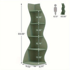 Estantería de esquina ondulada de 5 niveles | Librero moderno y curvo, soporte único para plantas y exhibidor, organizador de almacenamiento que ahorra espacio para la sala de estar, verde, material de madera, independiente, requiere ensamblaje