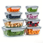 Paquete de 8 recipientes de vidrio para almacenar alimentos con tapas herméticas, recipientes de vidrio para preparar comidas, para almuerzo de oficina, aptos para microondas, horno, congelador y lavavajillas