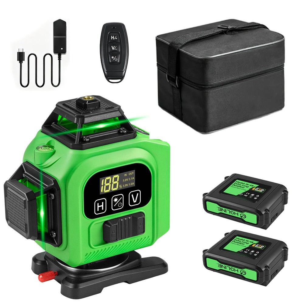 1 Juego de Nivel Láser, 16 Líneas Cruzadas Verdes, Láser 4D, con Batería Recargable, Nivel de Alta Precisión con Función de Nivelación Automática, Perfecto para Construcción y Decoración del Hogar