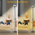 Lámpara de pie para sala de estar, 36 W LED con control remoto, doble anillo giratorio de 312°, luz ajustable de 1900 K a 6500 K, 3 modos de iluminación, adecuada para lámparas de pie modernas en dormitorios, oficinas y hoteles, 192 cm, negro