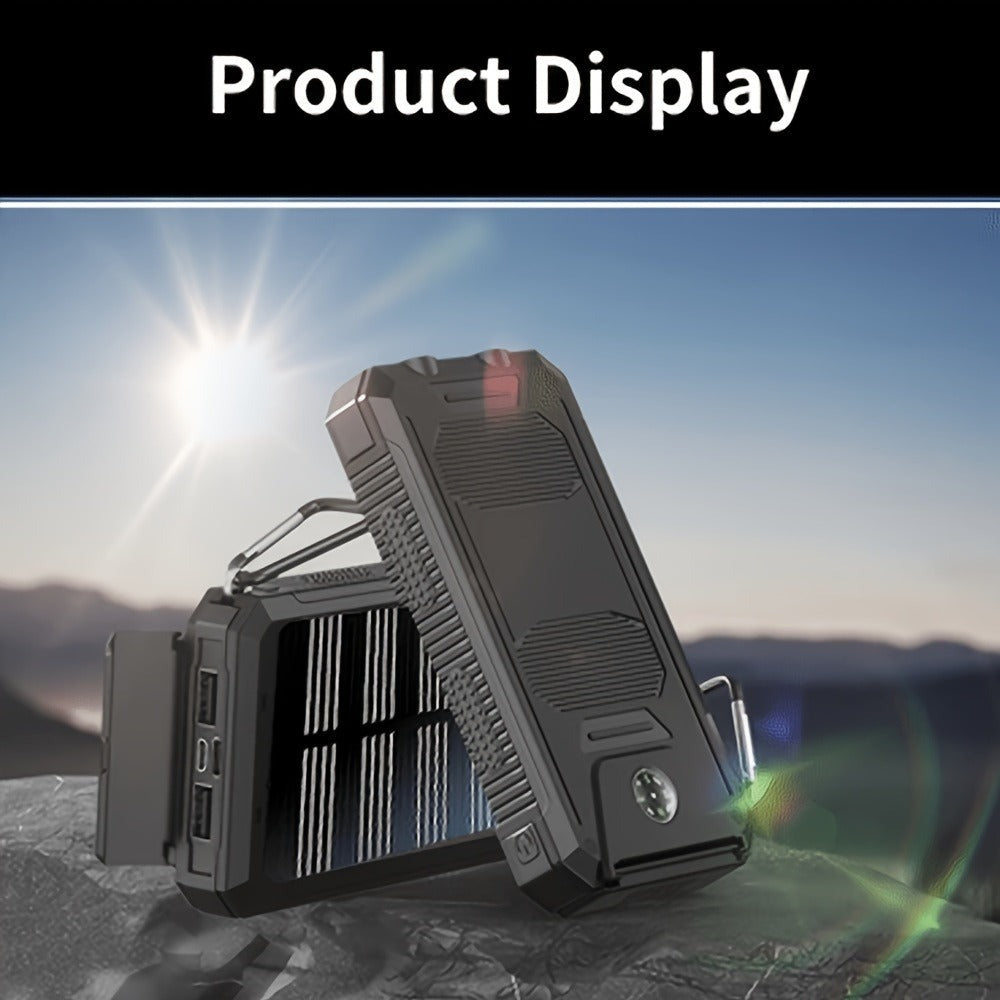 Batería Externa Solar Portátil de 20000Mah, Cargador Solar Portátil para Teléfonos Móviles, Cargador de Batería Externa para Camping para Teléfonos Móviles, 2 USB/ Linternas LED con Brújula para Actividades al Aire Libre
