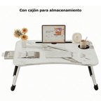 Mesa plegable multifunción para cama y sofá con portavasos, 60×40×28 cm, mesa auxiliar con atril para leer en la cama, bandeja multifunción para ordenador, libros, trabajo y estudio en casa (con cajón / sin cajón)