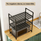 2/3 Niveles Soporte para microondas para encimera, Rejilla Para Horno Microondas Metal, Soporte Para Microondas Y Horno Cocina Con 4/8 Ganchos, Tiendas de condimentos, Adecuado para cocinas (Blanco / Negro)