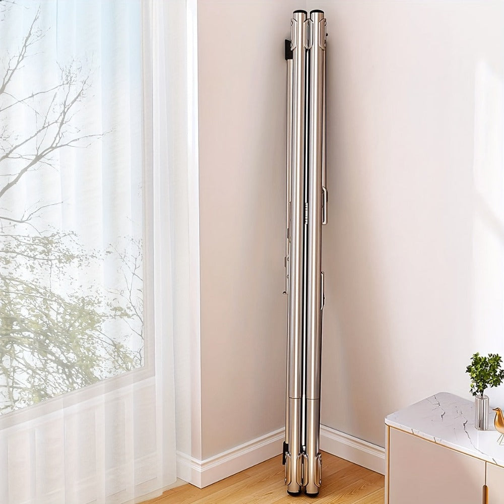 Tendedero plegable de 199.9 cm para interior y exterior - Tendederos de acero inoxidable plegables para ropa de lavandería - Tendedero plegable de alta resistencia, tendedero portátil de alta resistencia grande, plateado, soporte de lavandería independien