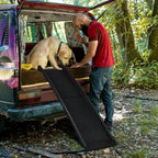 Rampa para perros plegable de plástico, escaleras para mascotas, rampa de acceso antideslizante con topes de goma hasta 90 kg, 156 x 40 cm, negra