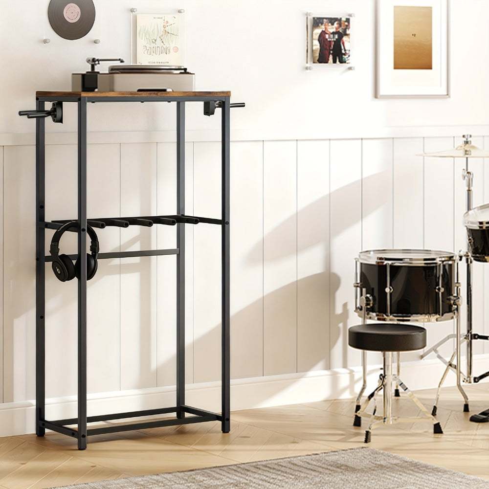 Soporte vertical, estantería, soporte para guitarra, estante para guitarras acústicas, eléctricas y bajos, soporte multiguitarra para guitarras, accesorios para amplificador de guitarra, apto para hogar, estudio de música, marrón y , estante de pie