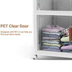 Armario de almacenamiento plegable de plástico resistente extra grande de 50 cm con puertas - Organizador plegable con movilidad de 4 ruedas, diseño de 2/3/4/5 capas, armario de suelo que ahorra espacio con puertas delanteras y superiores transparentes pa
