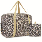 Imprescindible para viajes 2025: Bolso Duffel plegable aprobado por aerolíneas (18X14X8) con diseño de leopardo, equipaje de mano Tsa para hombres y mujeres, perfecto para escapadas de fin de semana