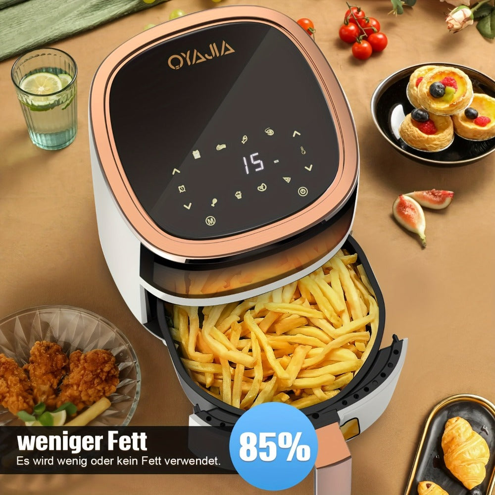 Freidora de Aire de Gran Capacidad de 5L, 8 Menús Preestablecidos Táctiles, Fácil de Limpiar, Freír Saludable y Sin Aceite, Adecuada para Reuniones Familiares y Uso en la Cocina